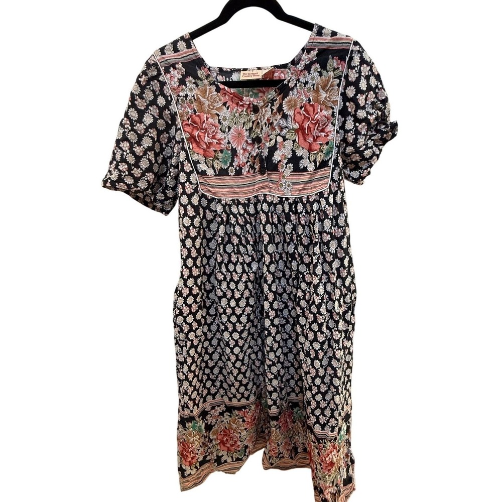 The Vermont Country Store 100% Cotton Floral Prairie Midi Dress Med Cottagecore